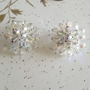 Vintage ab crystal 60s clip on earrings